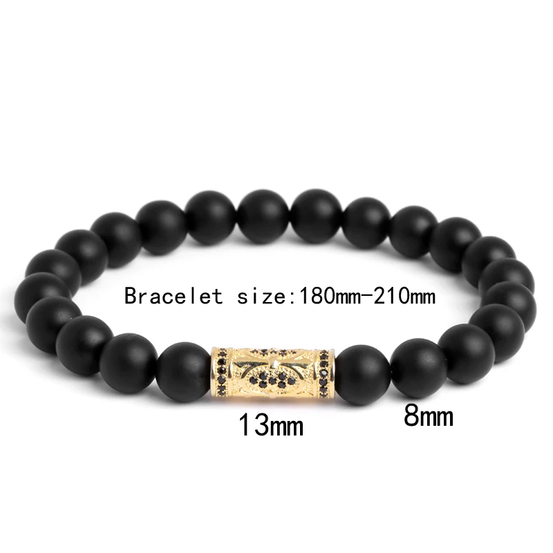 Mcllroy new brand MCLLROY 8mm natural black lucky beads bracelets gentleman micro-paved anchor cross yoga Vintage bracelet Men | Украшения