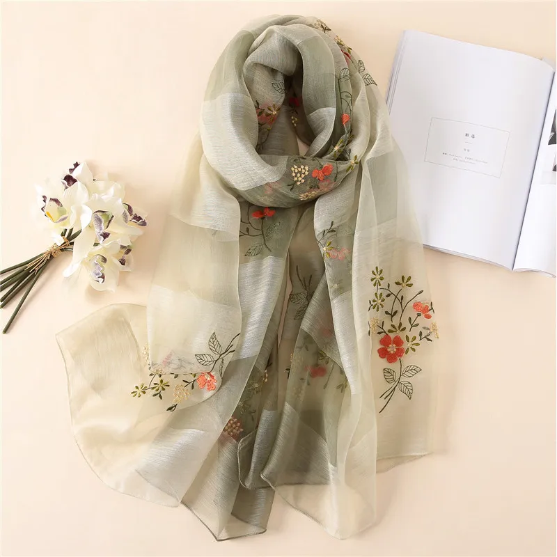 2018 роскошный бренд Омбре стежка цветочный шелково-шерстяной шарф для женщин шали