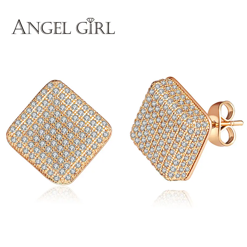 Высокая золотой цвет квадратный вымощенные micro AAA циркон Серьги гвоздики для Для