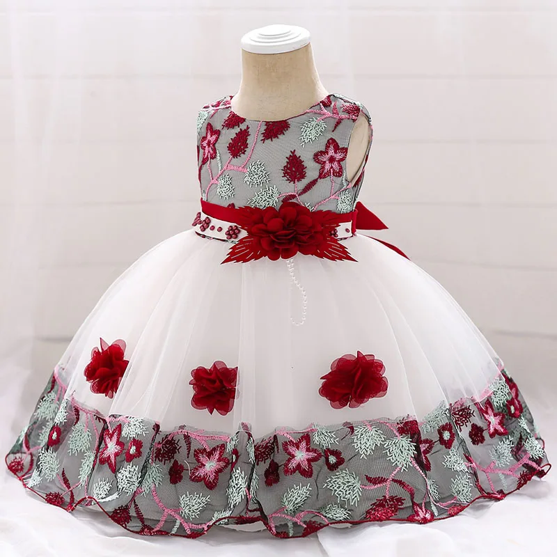 Wine red Vestido infantil летние Одежда для маленькой девочки для разного рода вечеринок: свадеб, Платья для девочек, одежда новорожденных Костюмы Платье для первого дня рождения - Цвет: Wine red