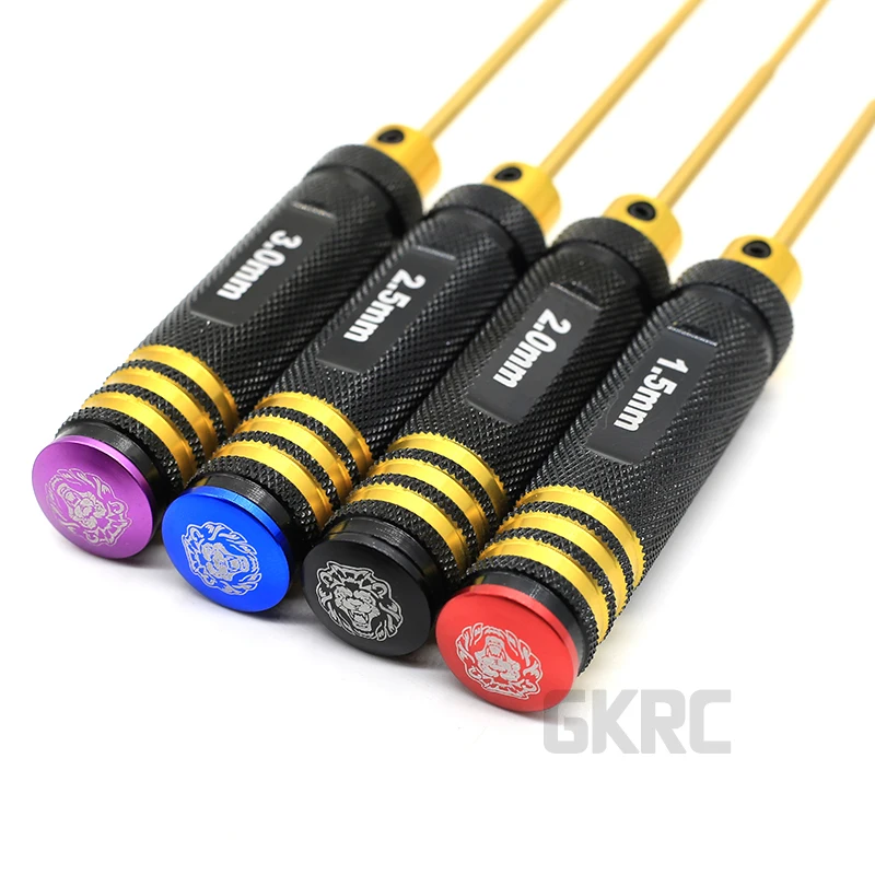 Набор из 4-х шестигранных отверток Rc Tools с титановым напылением и закалкой, размеры 1,5 мм, 2,0 мм, 2,5 мм и 3,0 мм для винтов вертолетов и игрушек со шпильками.