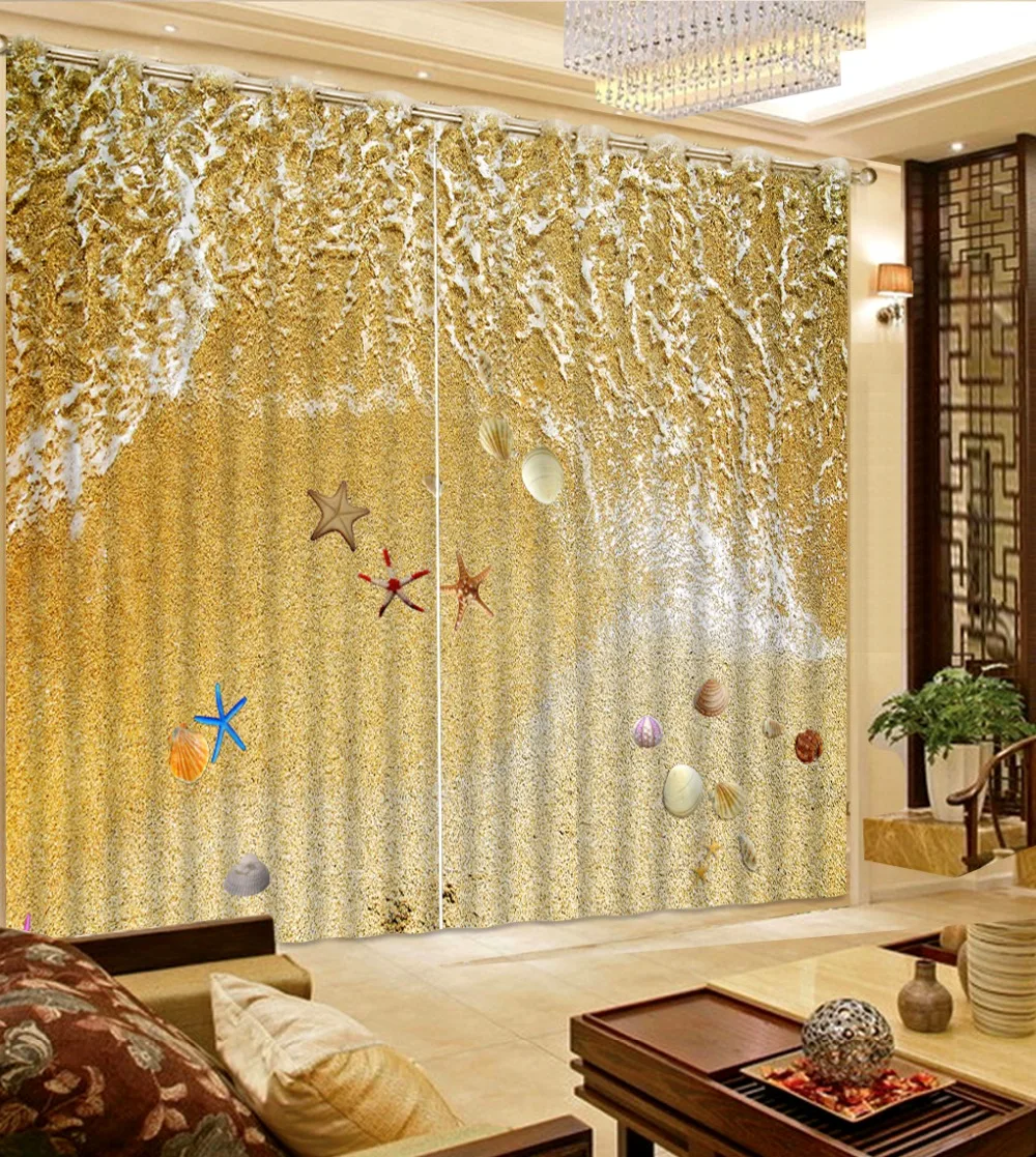 Штора из полиэстера современная роскошная занавеска 3D с пляжной ракушкой и