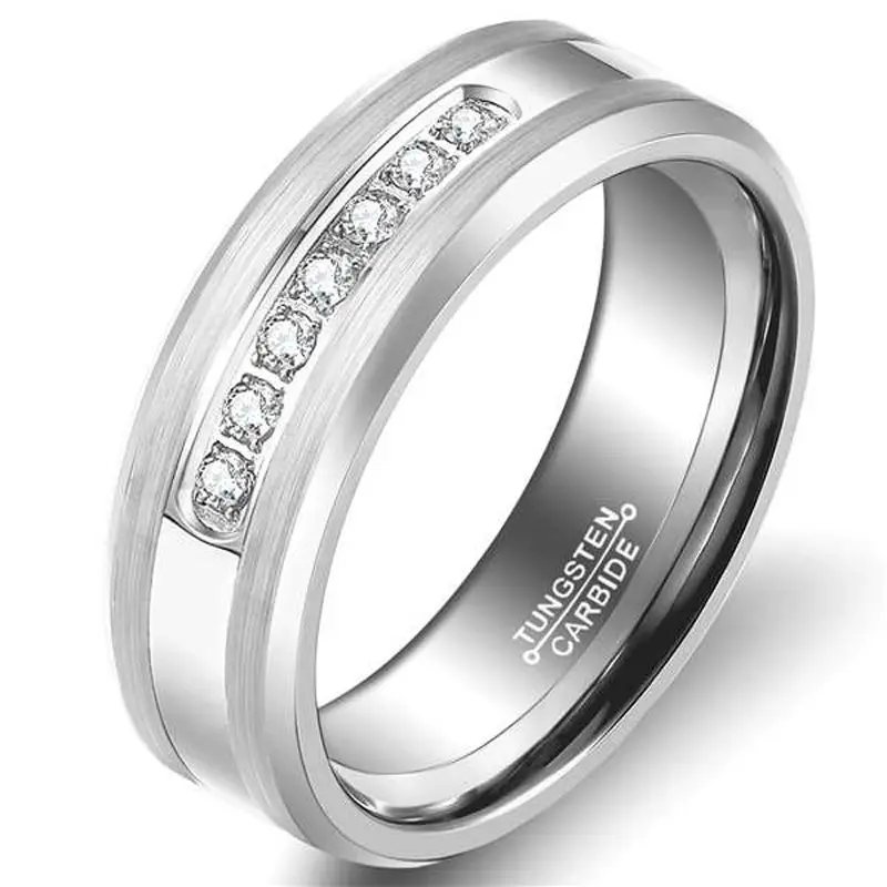 Кольца мужские вольфрамовые с инкрустацией Фианитами ширина 8 мм матовая отделка