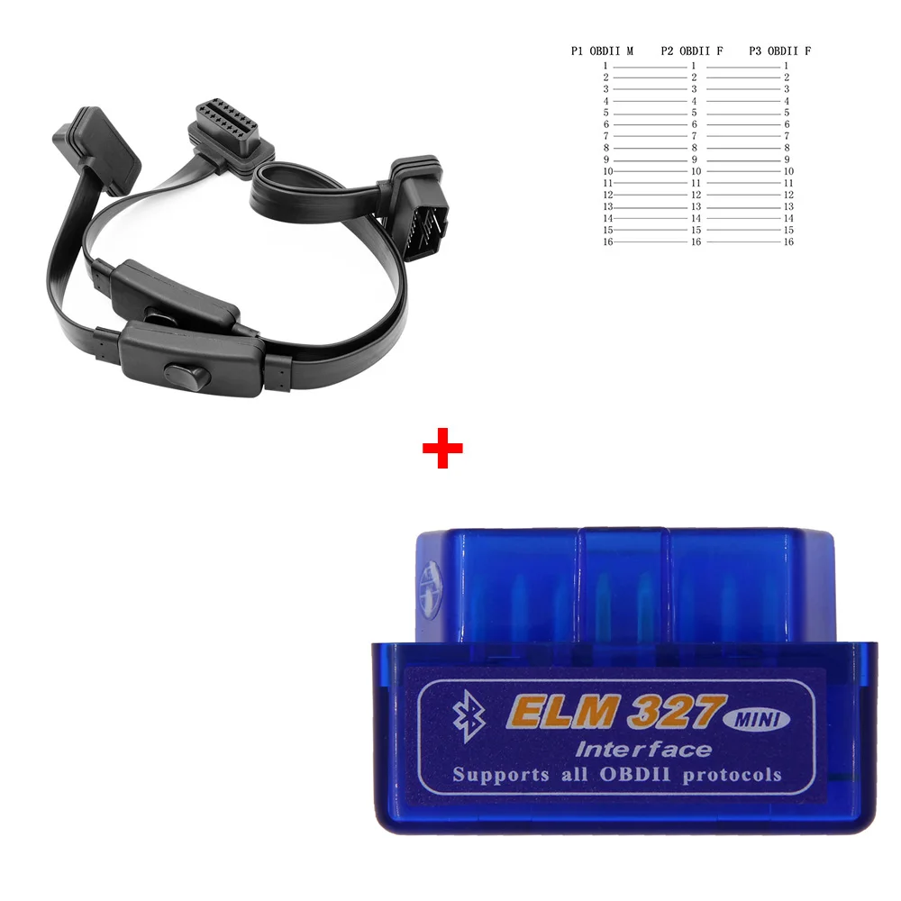 Cable with V1.5 327 OBD2 удлинитель полный 16 pin с переключателем для ELM327 V1.5 с PIC18F25K80 ELM 327 obd obd2 Авто диагностический сканер автомобиля инструмент - Цвет: Cable with V1.5 327