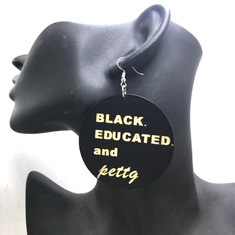 

Free Shipping! Black Educated And petty Wooden Earrings