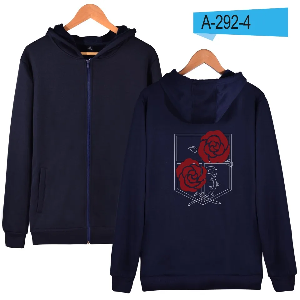 Navy Blue Kpop атака на Титанов толстовки мужские на молнии Япония популярное аниме Mikasa повседневное пальто Зимняя толстовка с капюшоном мужская на молнии 4XL одежда - Цвет: Navy Blue