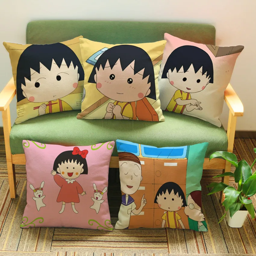 Квадратный 18 &quotхлопок лен милая японская анимация Маруко офисное кресло задняя