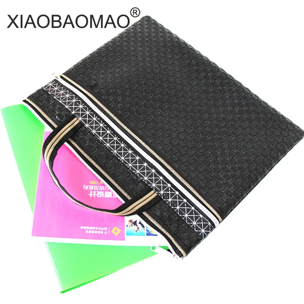 XIAOBAOMAO PU+ холщовые с застежкой-молнией файл A4 данные документа органайзер для хранения путешествия Бизнес портфель Портфели Сумка-тоут черного цвета