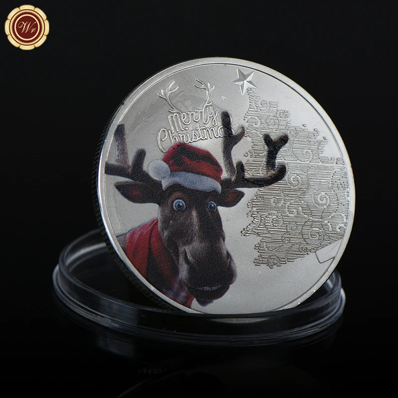 WR Merry Christmas Milu Deer Design Silver Plated Challenge Coin 2017 Souvenir Santa Claus | Дом и сад