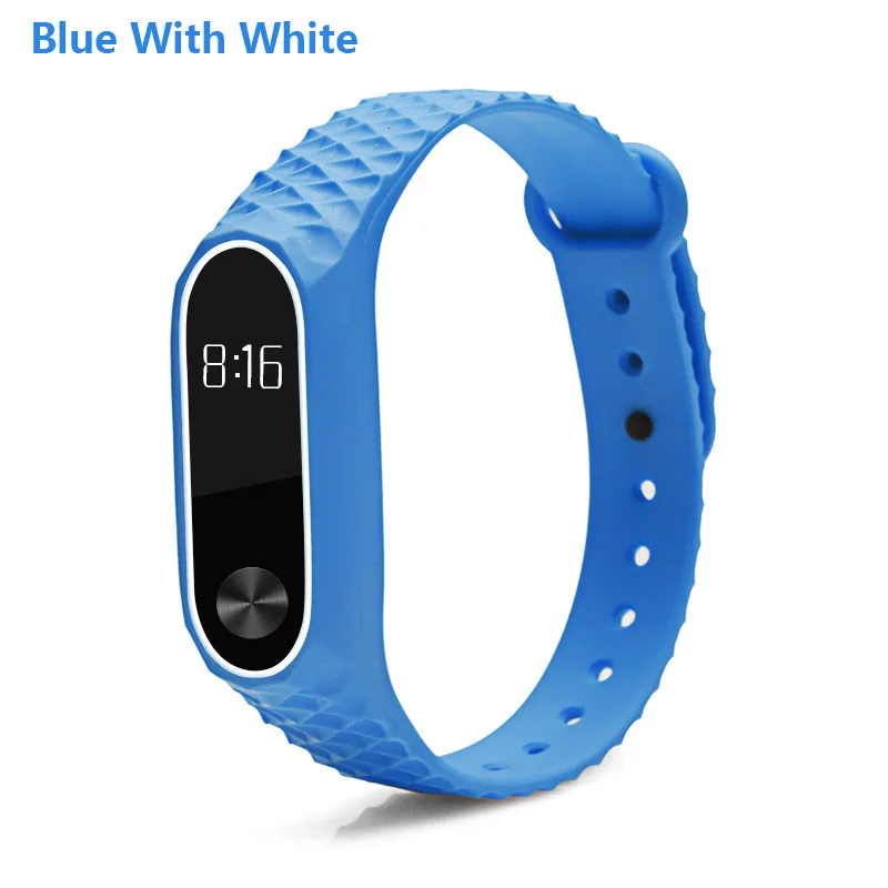 Blue with white BOORUI mi band 2 ремешок Pulseira силиконовый mi band 2 аксессуары Алмазный ремешок на запястье анти-потеря двойной цвет сменный ремешок для часов - Цвет: Blue with white