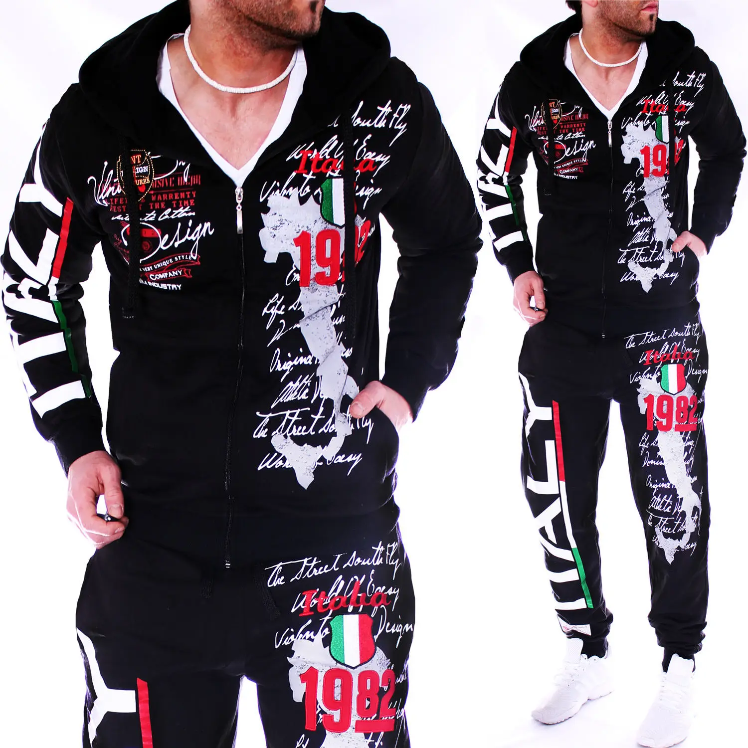 ZOGAA Spring Autumn Hoodie Sweater Jacket+joger Sweatpants Man Printing Suits 2PCS Tracksuit Men Casual Patchwork Sportwear Set | Мужская