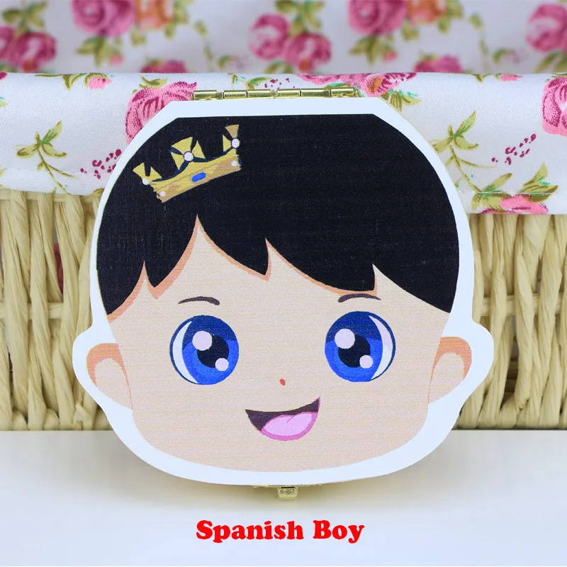 Type C Spanish Boys Детская деревянная коробка для зубов, органайзер, испанский, английский, русский, для хранения зубов, для мальчиков и девочек, пуповина, для сохранения сувенира на память - Цвет: Type C Spanish Boys