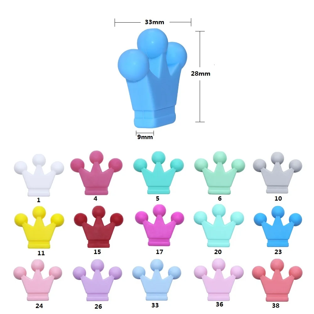 Joepada 50pcs Baby Teether Silicone Crown Beads Food Grade Infant Teething Necklace Accessories Newborn Pacifier Clips Chain DIY