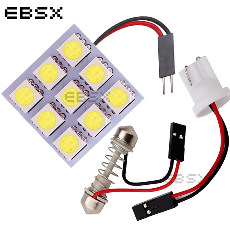 Светодиодные панели EBSX 100 шт./лот 5050 9 SMD с адаптерами T10 + гирлянды автомобильные