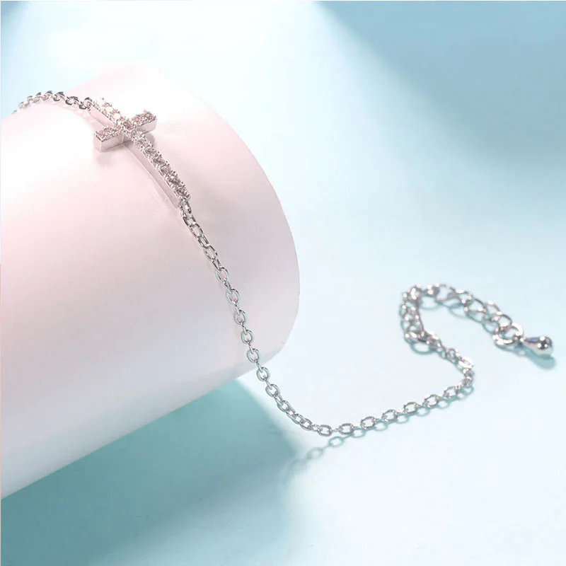 

Adjustable Trendy Silver Plated Fashion Cross Chain Crystal Bracelets For Women Wedding Jewelry Charming Bracelet & Bangles