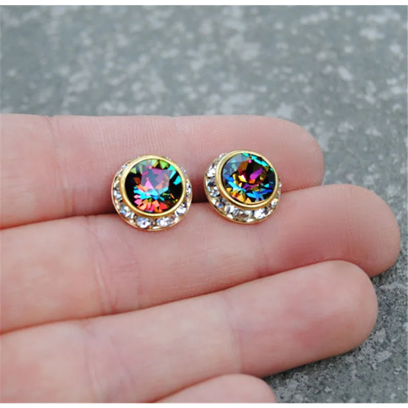 Женские серьги гвоздики с разноцветными кристаллами GS простые и уникальные