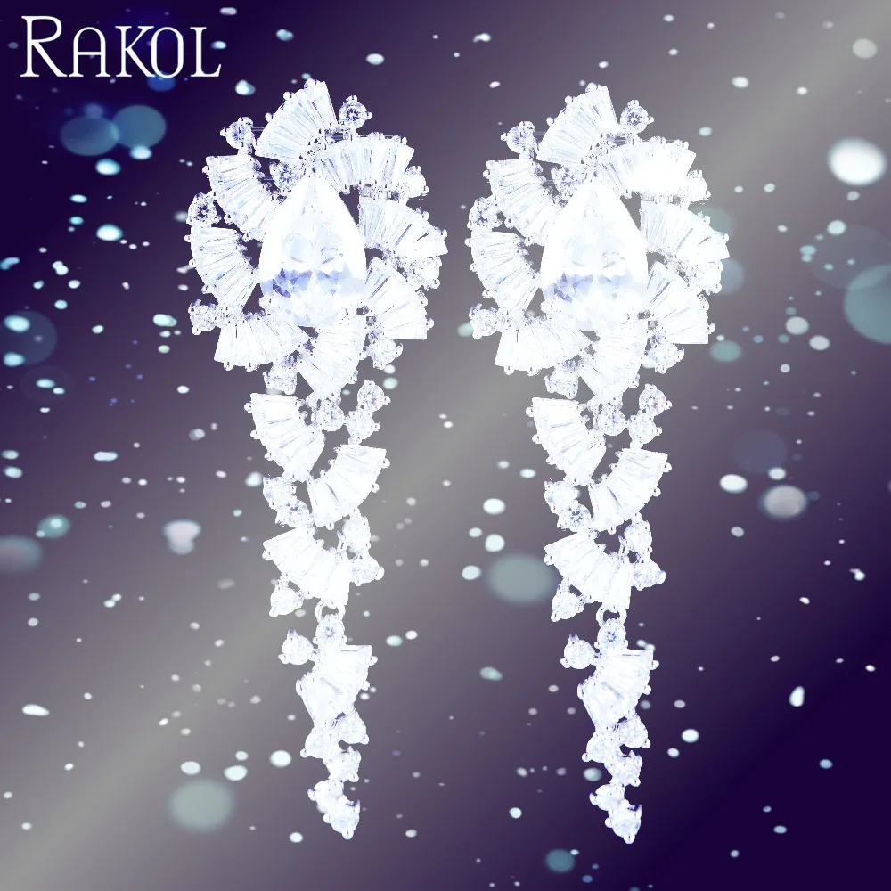 RAKOL 2019 новый тренд AAA CZ цирконий белый цвет лист длинные висячие серьги для женщин