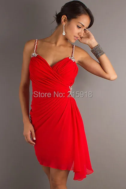 Красный Короткий Пром Платье Спагетти Ремень Платья для Девочек Партии с
