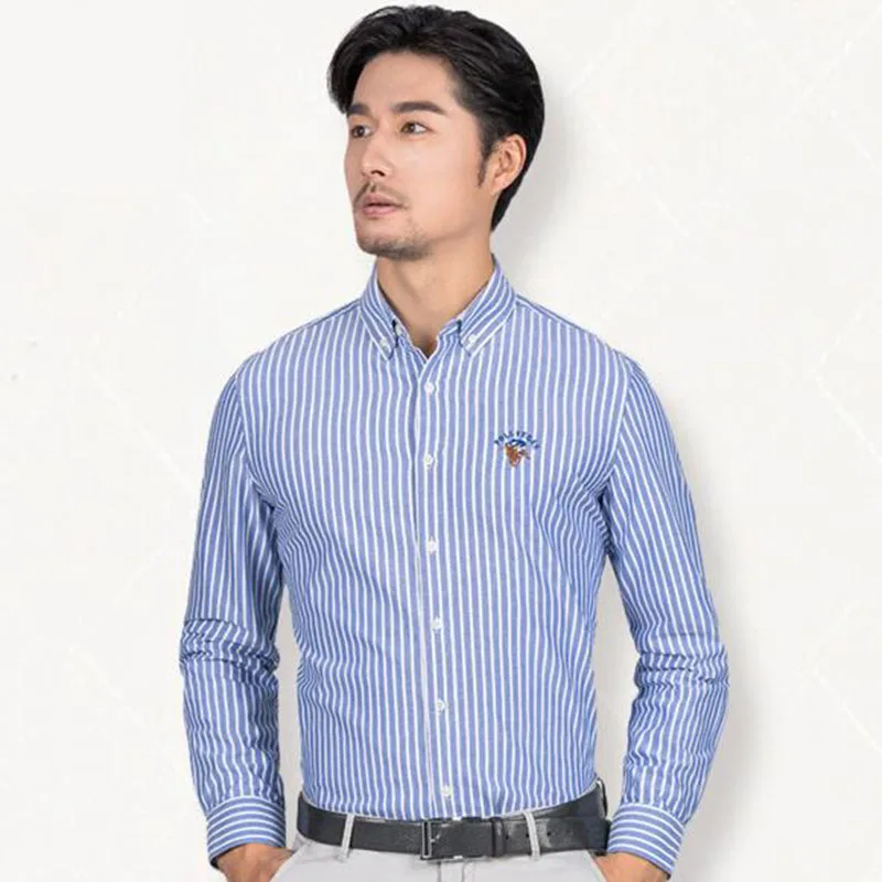 Мужские Оксфордские футболки из натурального хлопка с длинными рукавами Camisa
