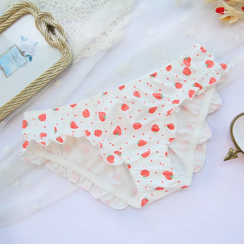 sweet strawberry milk silk low waist pants sexy lotus leaf majtki damskie perizoma figi seamless panties calzon | Женская одежда