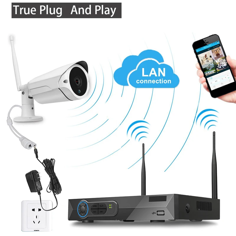 4 шт. инфракрасная беспроводная камера видеонаблюдения 1080P HDMI Wi-Fi NVR 2 МП |