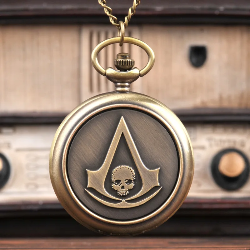 Assassins Creed Полный Охотник кварц гравированный брелок ретро кулон карманные часы цепь подарок