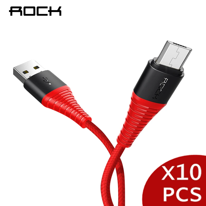 10 упаковок ROCK высокопрочный Micro USB кабель для samsung Xiaomi LG USB быстрая зарядка данных плетеное зарядное устройство Android мобильный телефон 120 см