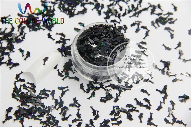

GHTH-53 Laser Black colors Dolphin Fish shape sequins for nail Art or other DIY decoration 1pack=50g