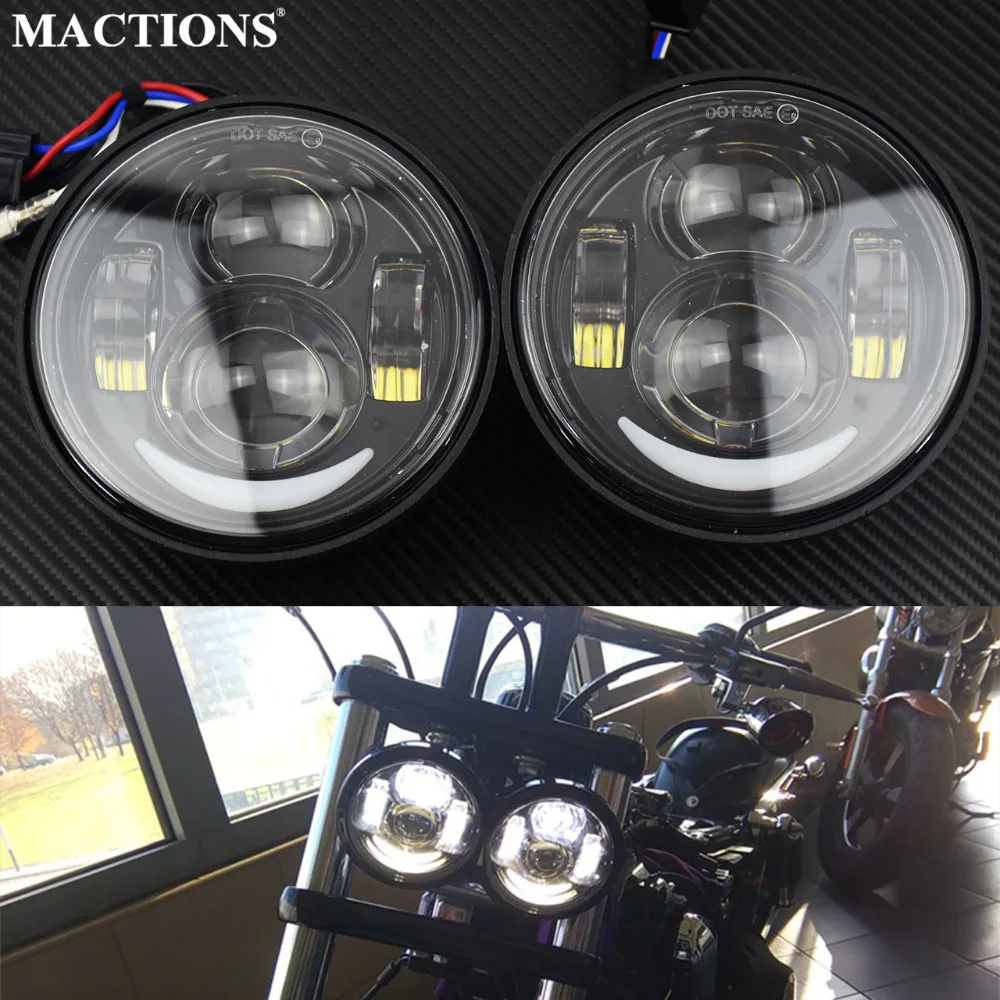 

1pair 4.5 inch Motorcycle LED Black Chrome Headlamp Headlight With Daytime Running Light For Harley Dyna Fat Bob FXDF 2008-2016
