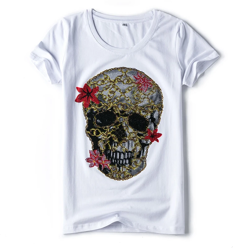 Мода 2017 г. дизайн футболки с принтом в виде черепа Стиль летняя футболка Harajuku
