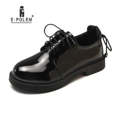 

High Quality Women's Casual Leather Round Toe Lace Up Black Shoes