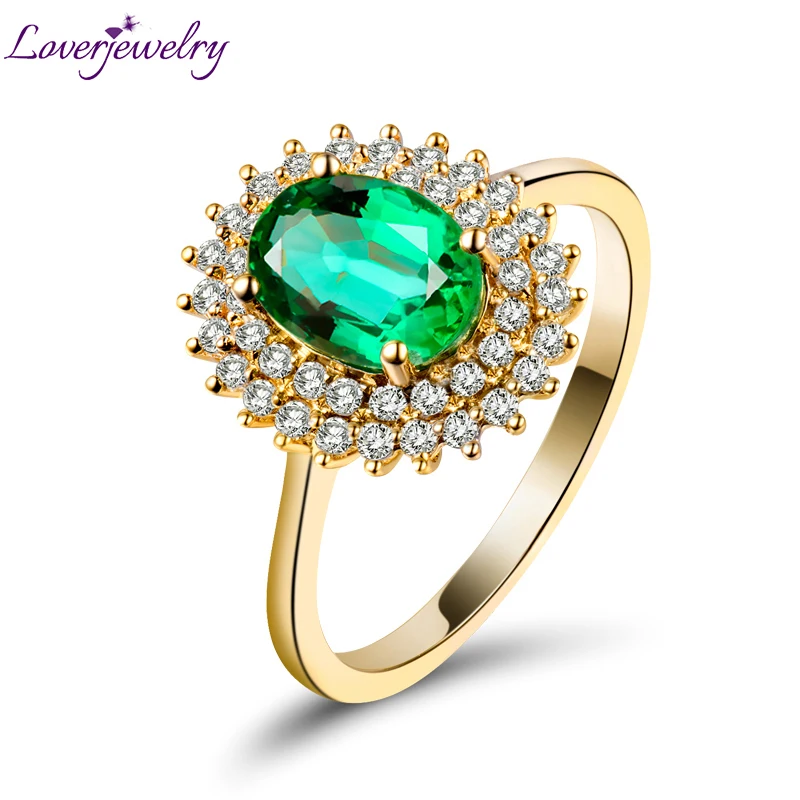 

LOVERJEWELRY 18KT Yellow Gold Luxury Natural Emerald Rings Anniversary Diamond Women's Promised Ring Genuine Gemstone For Wife
