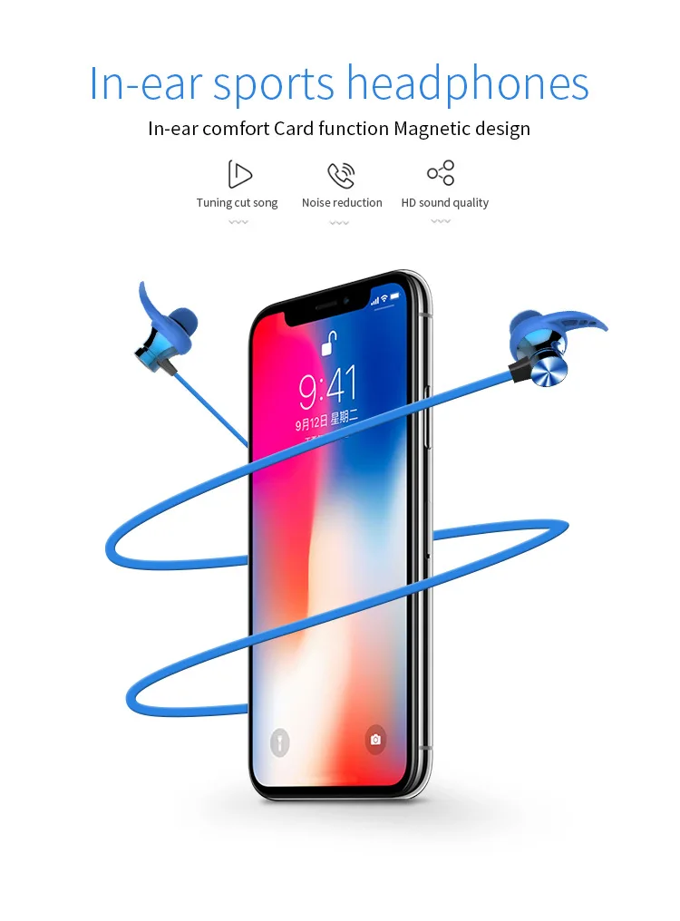 Беспроводные магнитные Bluetooth наушники для Iphone XS Max Samsung S9 водонепроницаемая