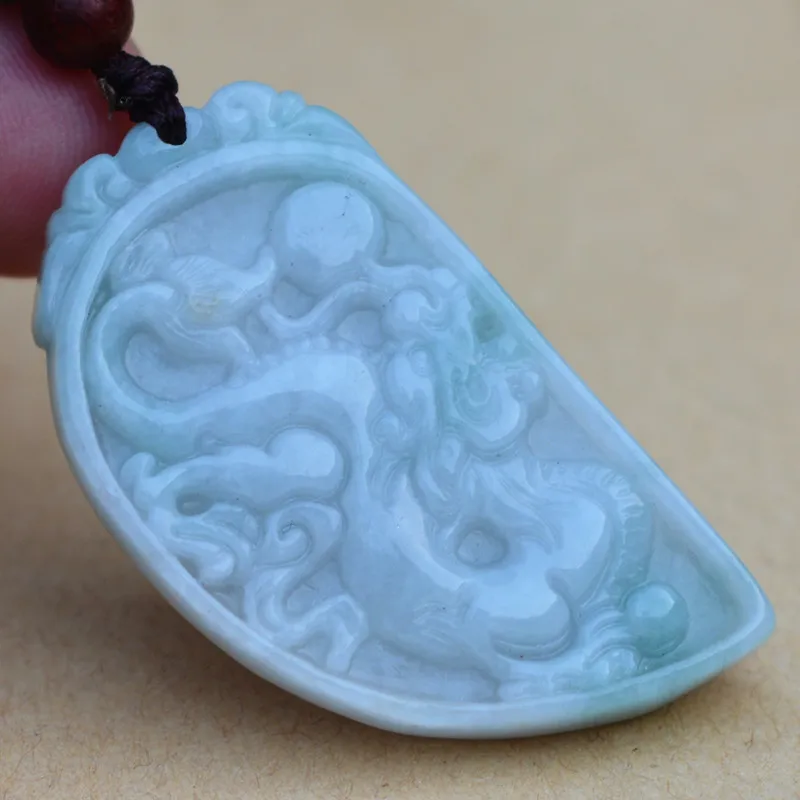 Drop shipping Natural AAA Jadeite Jades Pendant 3D Handmade Carved Chinese Dragon Pendants Amulet Fashion Jewelry+Rope | Украшения и