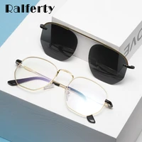 ralferty 2 in 1 clip on glasses women men 2019 fashion magnet sunglasses retro prescription glasses sunglasses optic frame d059