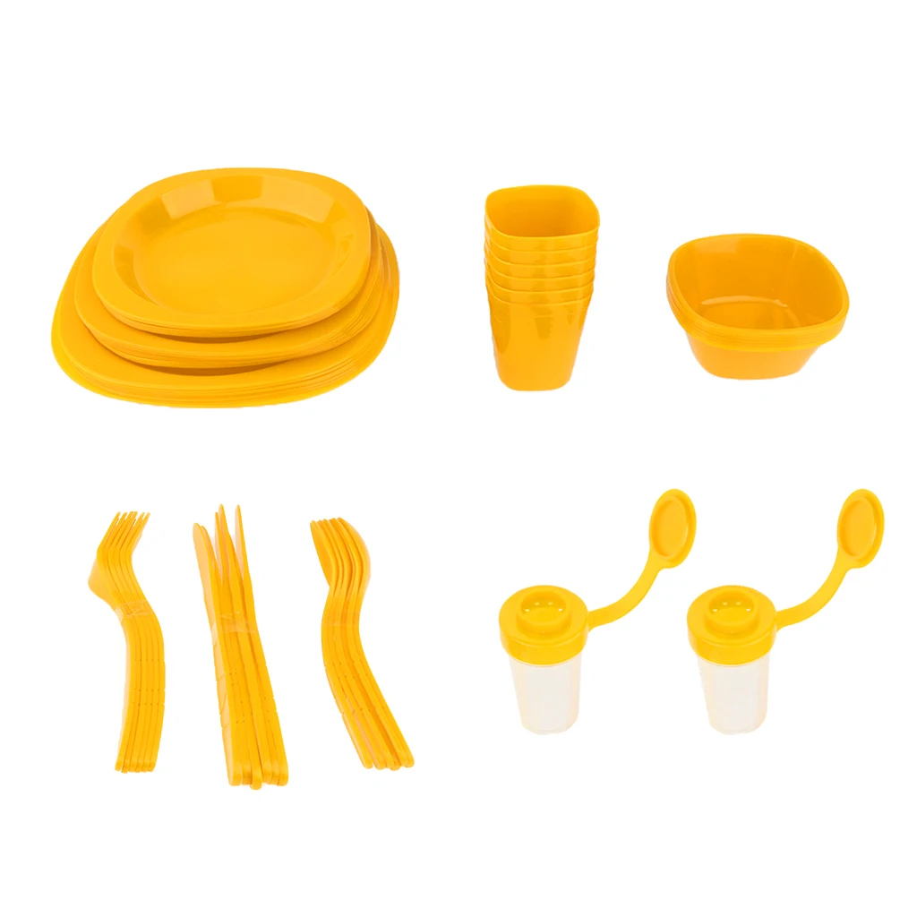 Набор пластиковых столовых приборов, походная посуда для пикника, барбекю, набор посуды, всего 51 шт. с коробкой для переноски
