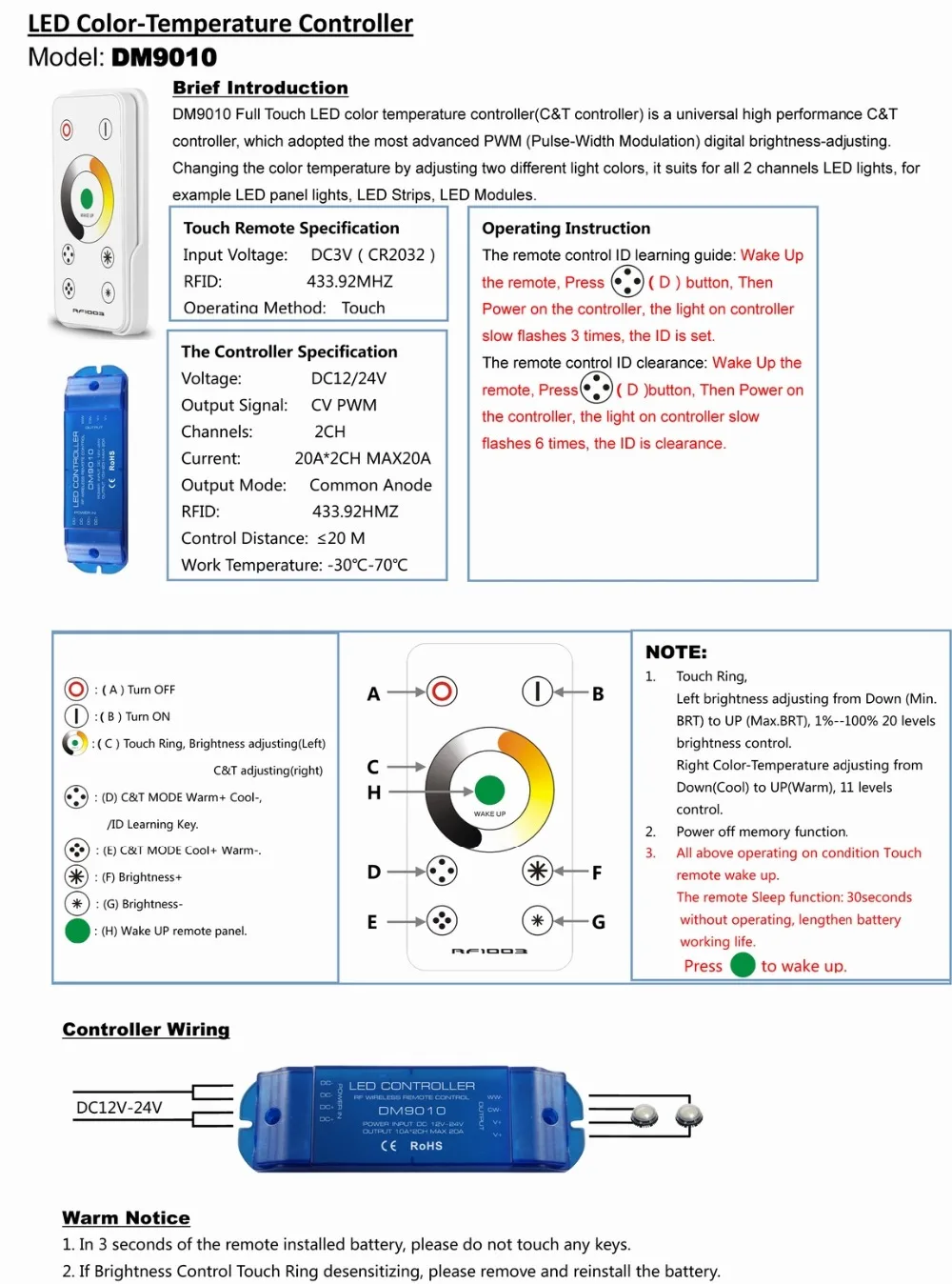CCT RF контроллер, 2CHx20A, 12-24VDC CV, pn: DM9010