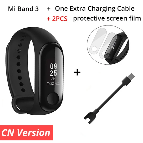 Add Cable Film Xiaomi mi Band 3 фитнес-трекер умный Браслет 0,7" OLED сенсорный экран 50 м водонепроницаемый mi band 3 Смарт-браслет - Цвет: Add Cable Film
