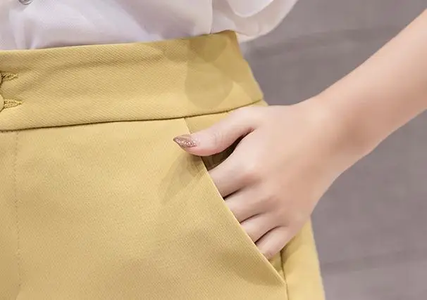 

Summer Spring Womans Female High Waisted Wide Leg Beige Black Yellow Shorts , 2017 Korea Women Fashion Shorts