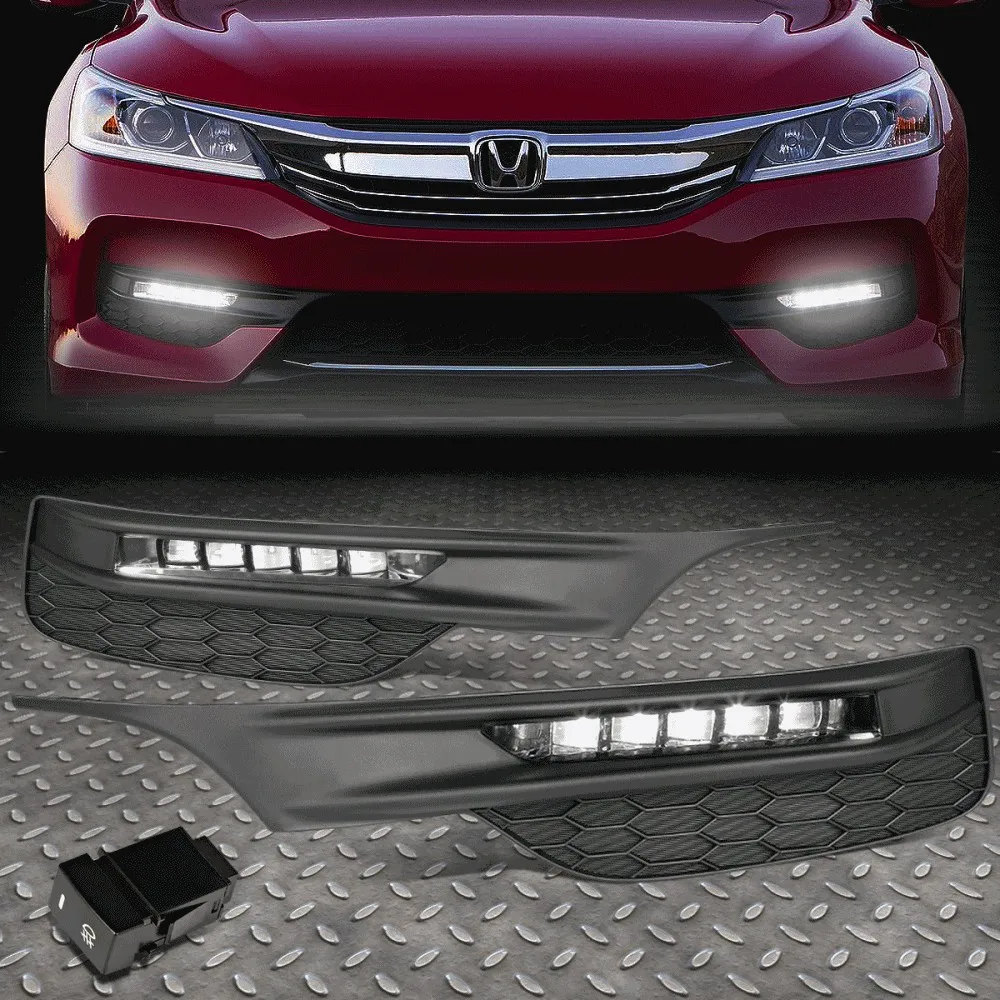 

JanDeNing светодиодный передний бампер автомобиля туман светильник фар дальнего света w/выключатель + проводов для 2017 Honda Accord 4-дверный седан