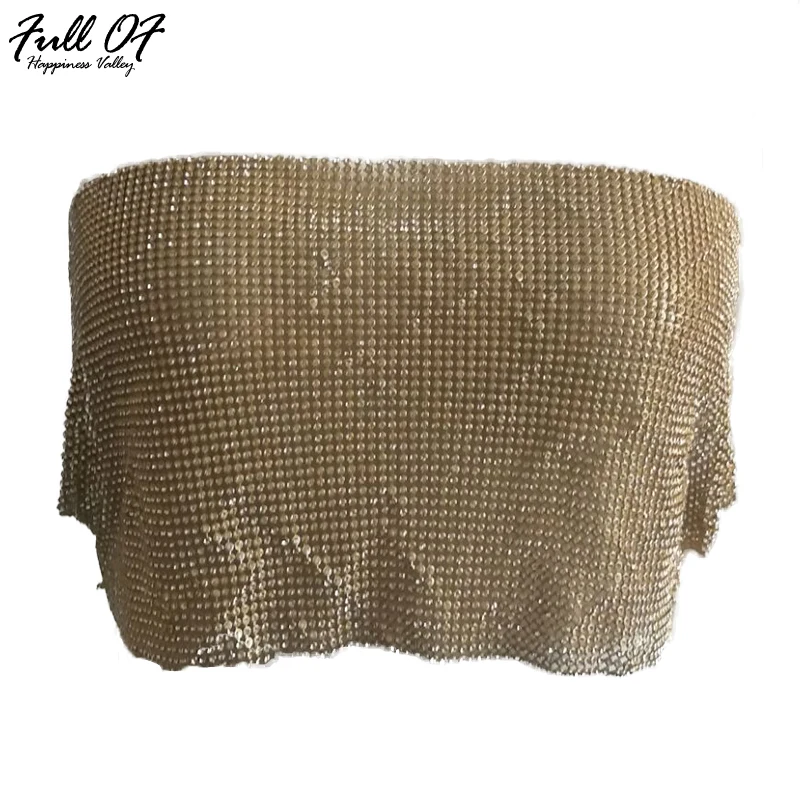 2021 Summer Sexy Gold Sequined Women's Bra Cropped Top Women Party Short Diamond Beach Bralette Tank Crop Tops | Женская одежда