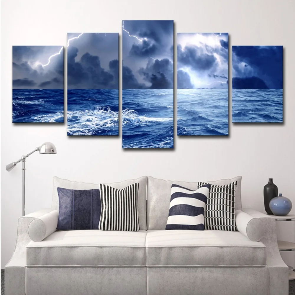 5 шт. большой современный океан море шторм молния холст печать художественная