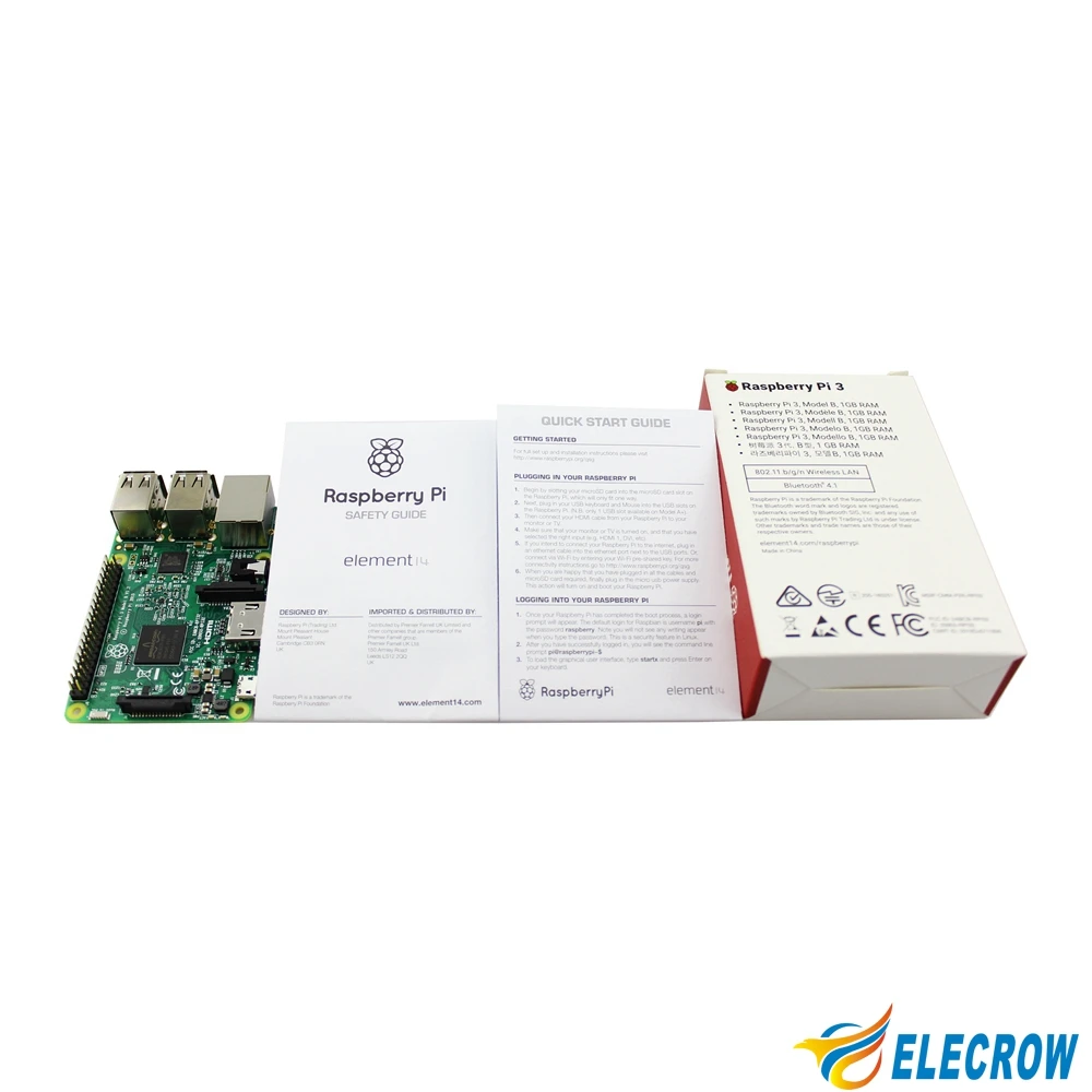 Elecrow Raspberry Pi 3 модели B 1 ГБ Оперативная память 4 ядра 2 ГГц 64 бит Процессор Wi-Fi Bluetooth
