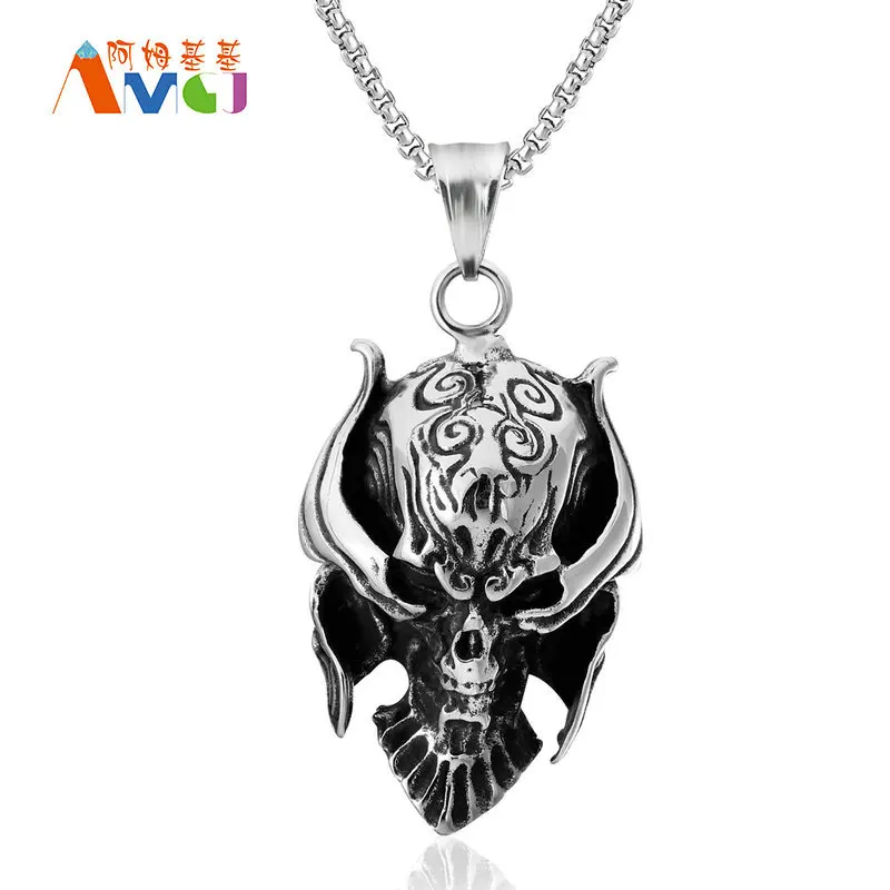 В стиле панк ад кулон Цепочки и ожерелья череп Титан Сталь Для мужчин Ожерелья