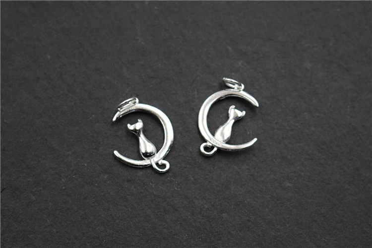 

Real 925 Sterling Silver DIY Accessories Moon Cat Charm Pendant Suit Bracelet Necklace Fine Jewelry Making