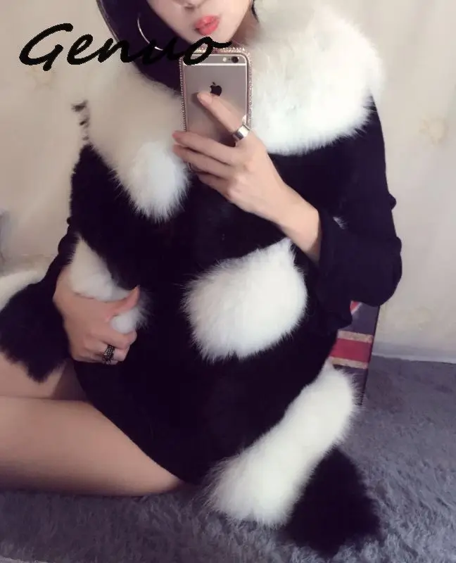Genuo 2019 autumn and winter new fur fake fur vest vest women's slim fox fur stitching faux fur coat large size female S~2XL