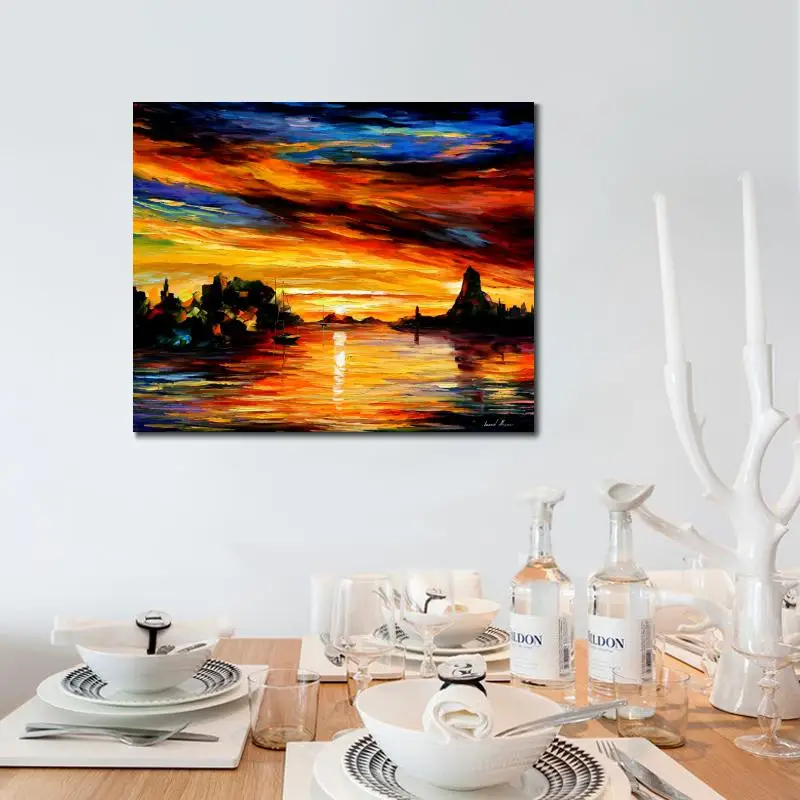 Canvas wall pictures pop art sicily catania palette knife oil painting landscape modern home decor | Дом и сад