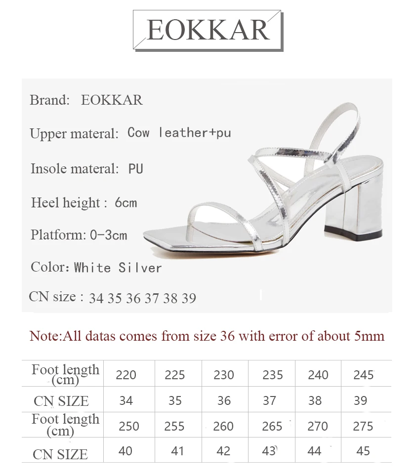 

Eokkar 2019 Stylish Square Open Toe High Heel Women Sandals Casual White Chunky Heel Buckle Strap Sandals For Women Size 34-39