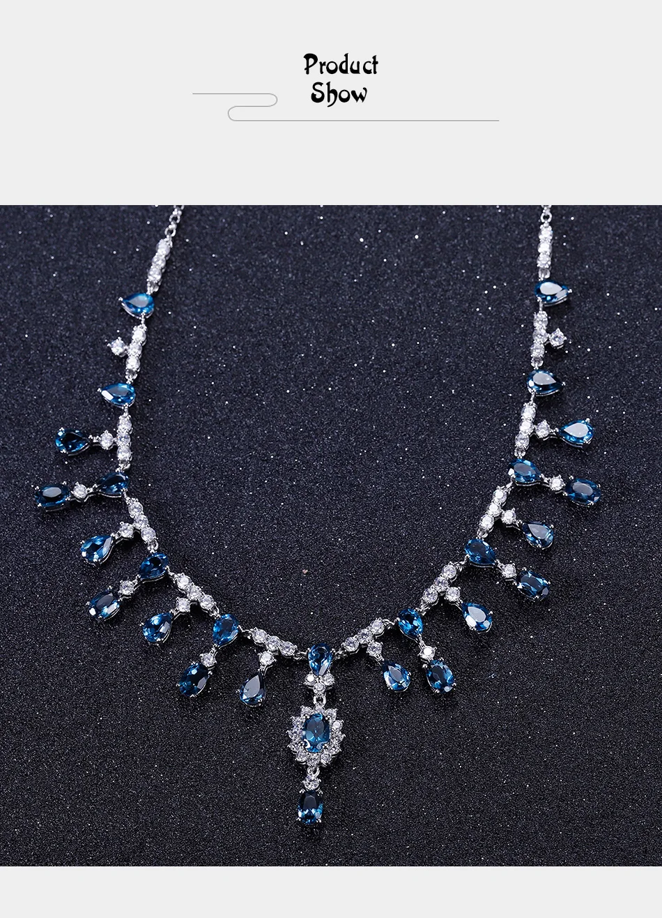 Балетное ожерелье GEM'S BALLET 14.6Ct, натуральный Лондонский голубой топаз, драгоценные камни, 925 пробы, серебряное ожерелье для женщин, роскошное свадебное ювелирное изделие