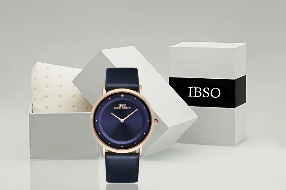 IBSO 7 мм ультра-тонкий модные Кварцевые наручные часы Настоящая кожа ремень Для мужчин Часы Лидирующий бренд Роскошные часы Для мужчин синий водонепроницаемые Relogio Masculino